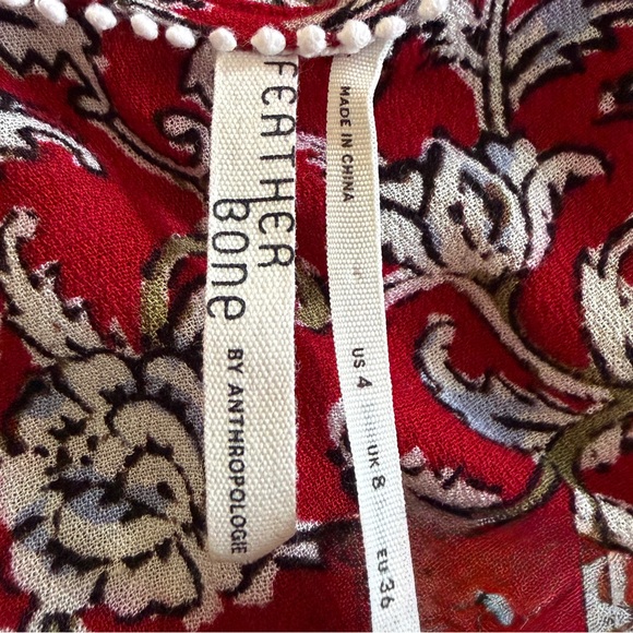 Anthropologie EUC Feather Bone Floral Lace-Up Peplum Blouse Red Size 4 - Picture 15 of 16
